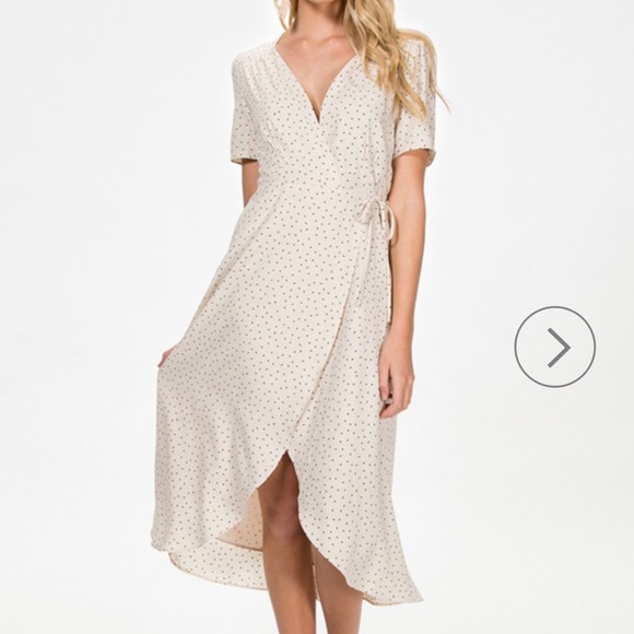 Everly Midi Polka Dot Short Sleeve Wrap Dress - Picture 1 of 11
